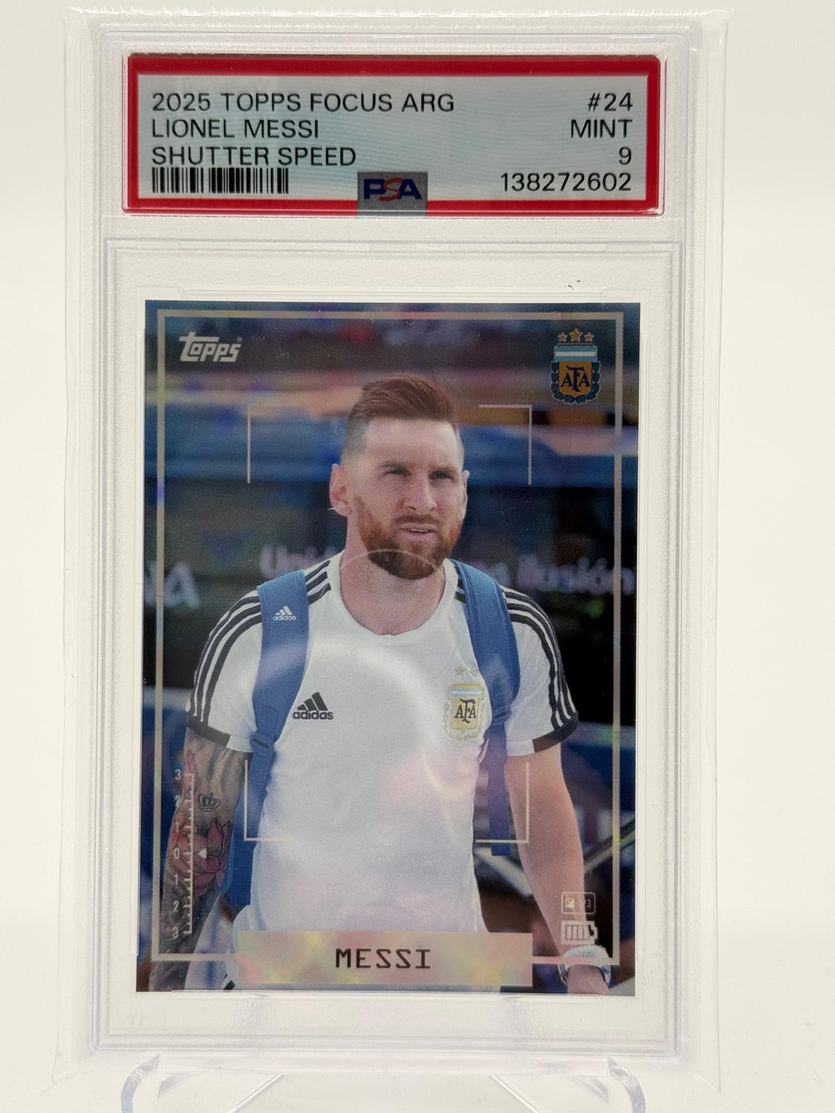 2025 Topps Focus Argentina Shutter Speed Lionel Messi PSA 9