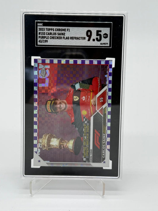 2023 Topps Chrome Formula 1 Carlos Sainz Purple Checker Flag Refractor /199 SGC 9,5