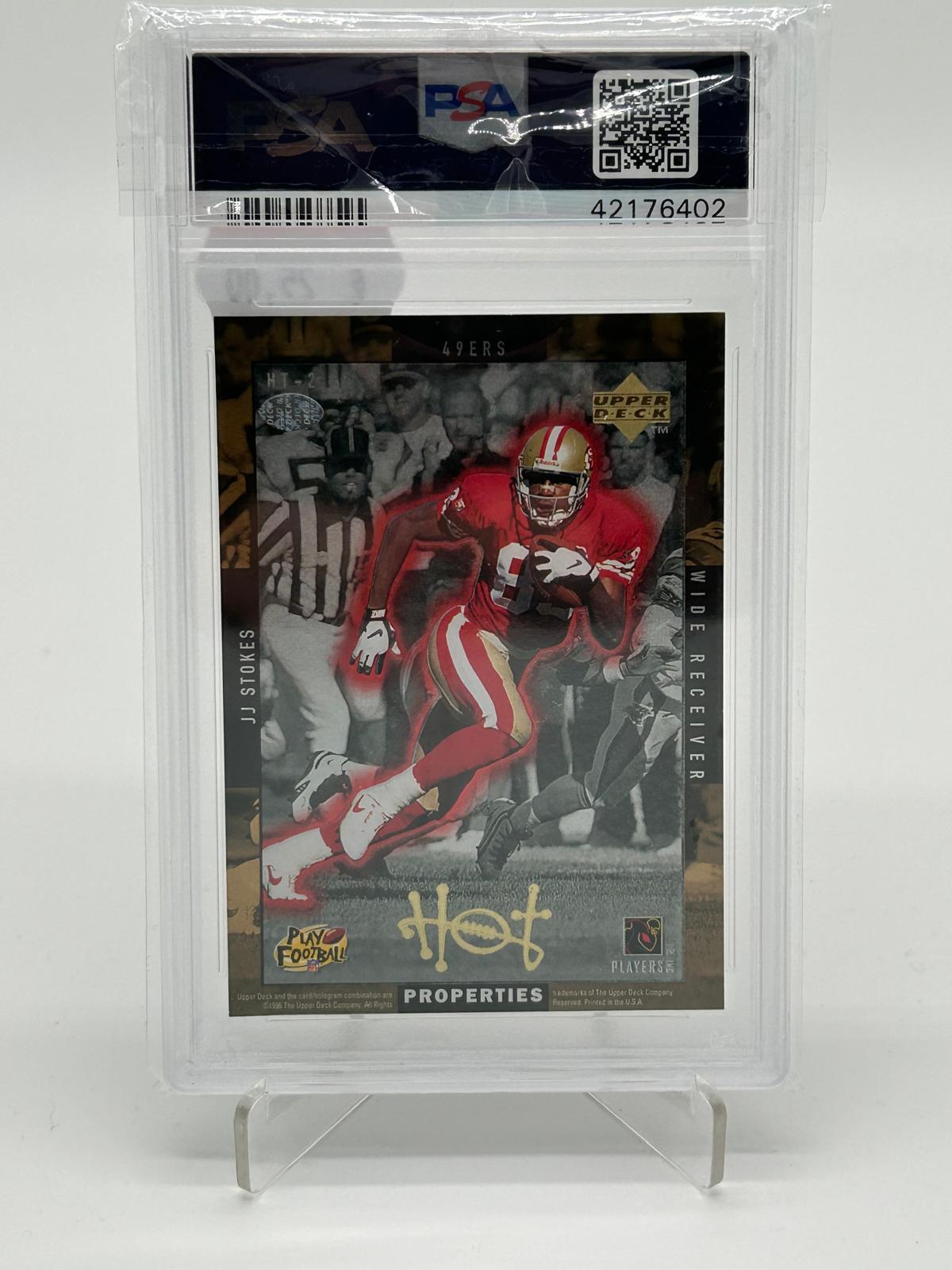 1996 UD Hot Properties J.J. Stokes / J. Rice Red PSA 8