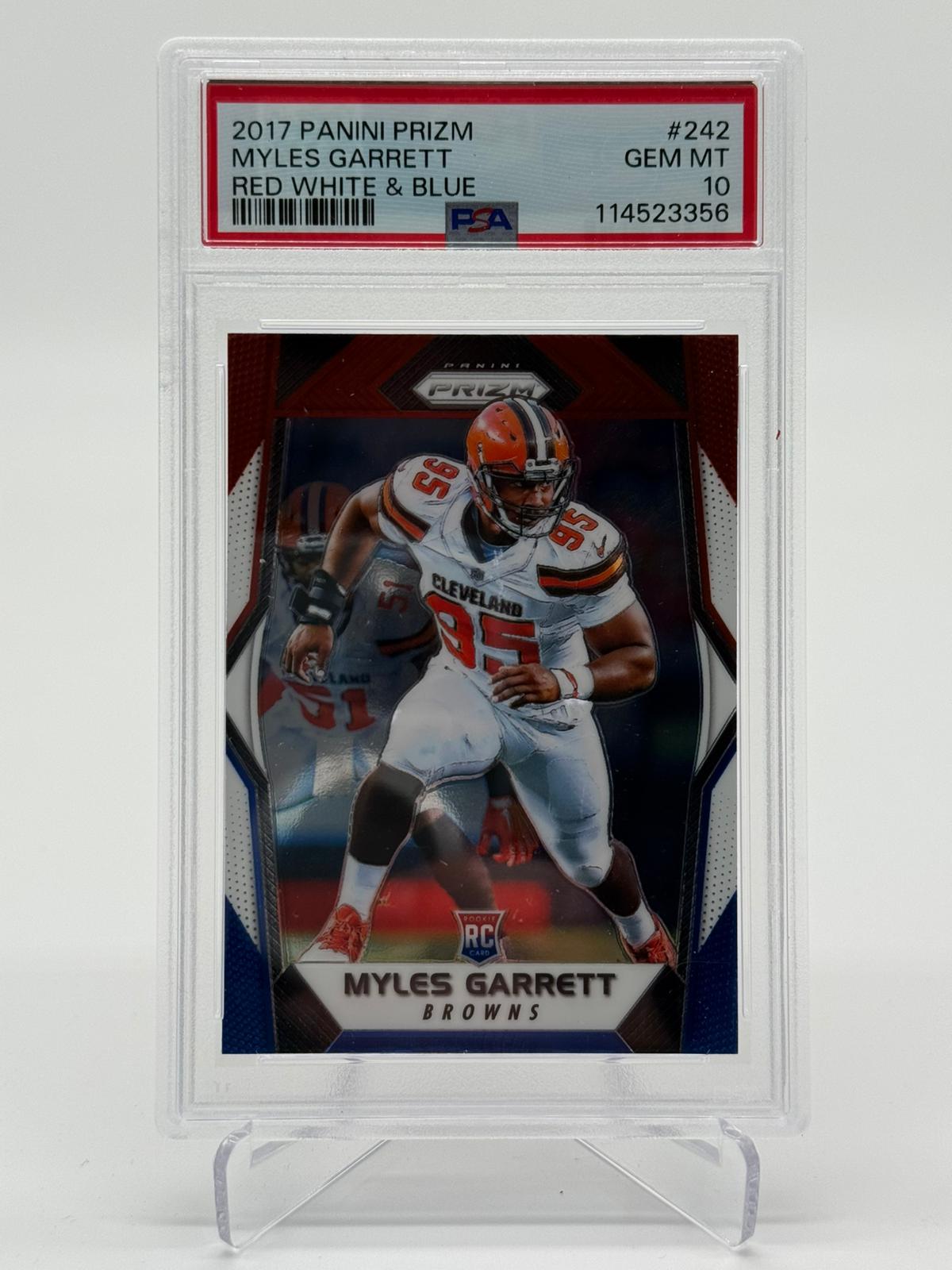 2017 Panini Prizm Myles Garrett Red White & Blue RC PSA 10