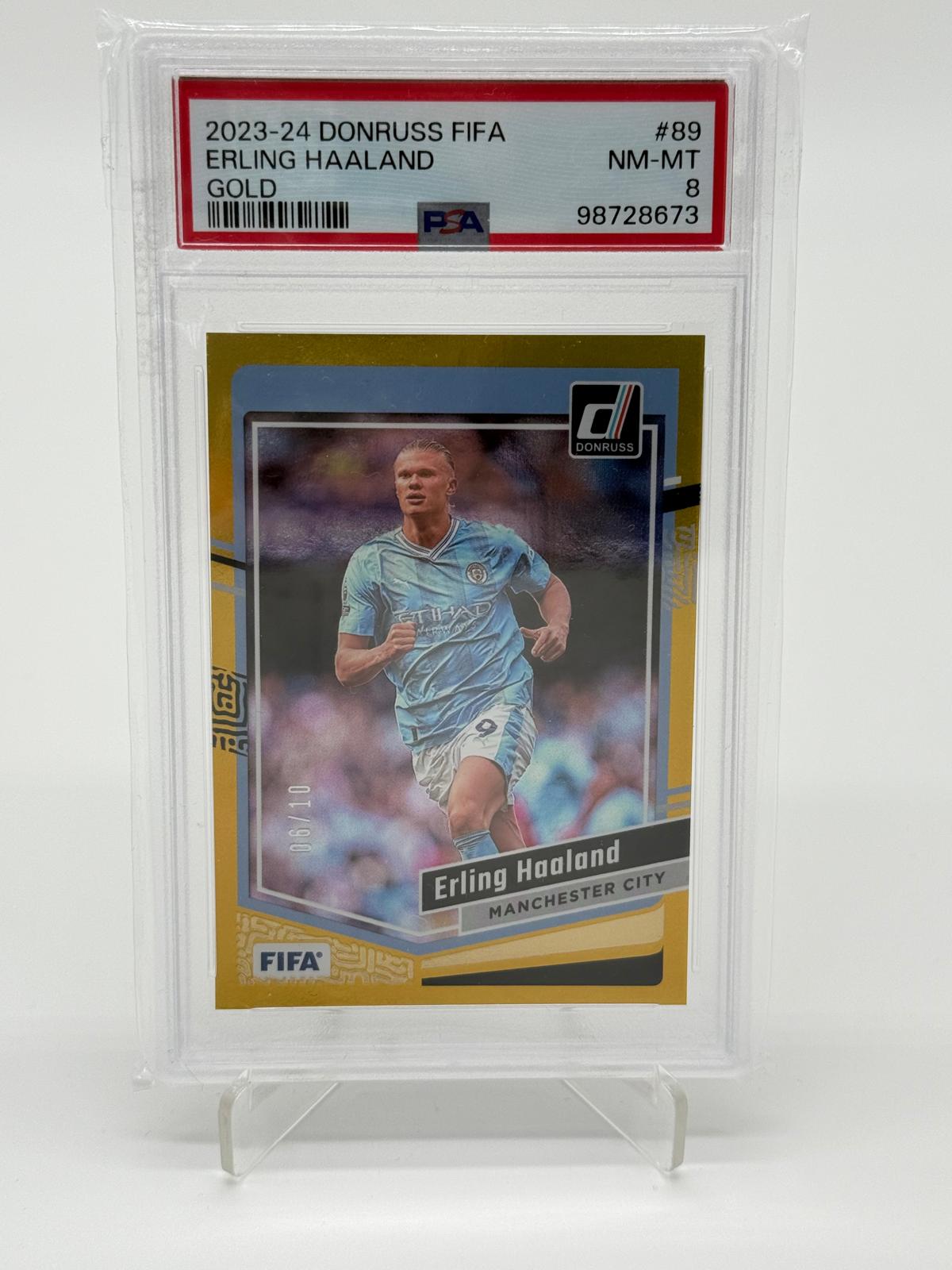 2023-24 Donruss FIFA Erling Haaland Gold 06/10 PSA 8