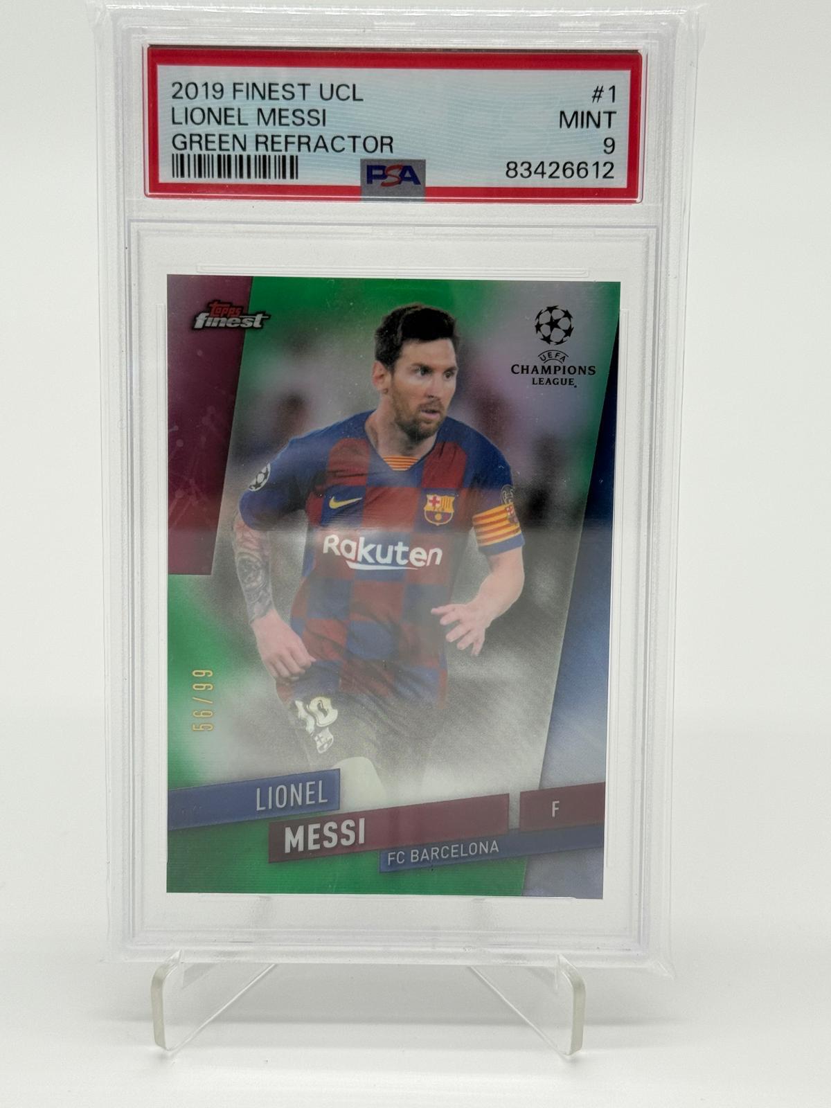 2019 Topps Finest UCL Lionel Messi /99 Green Refractor PSA 9