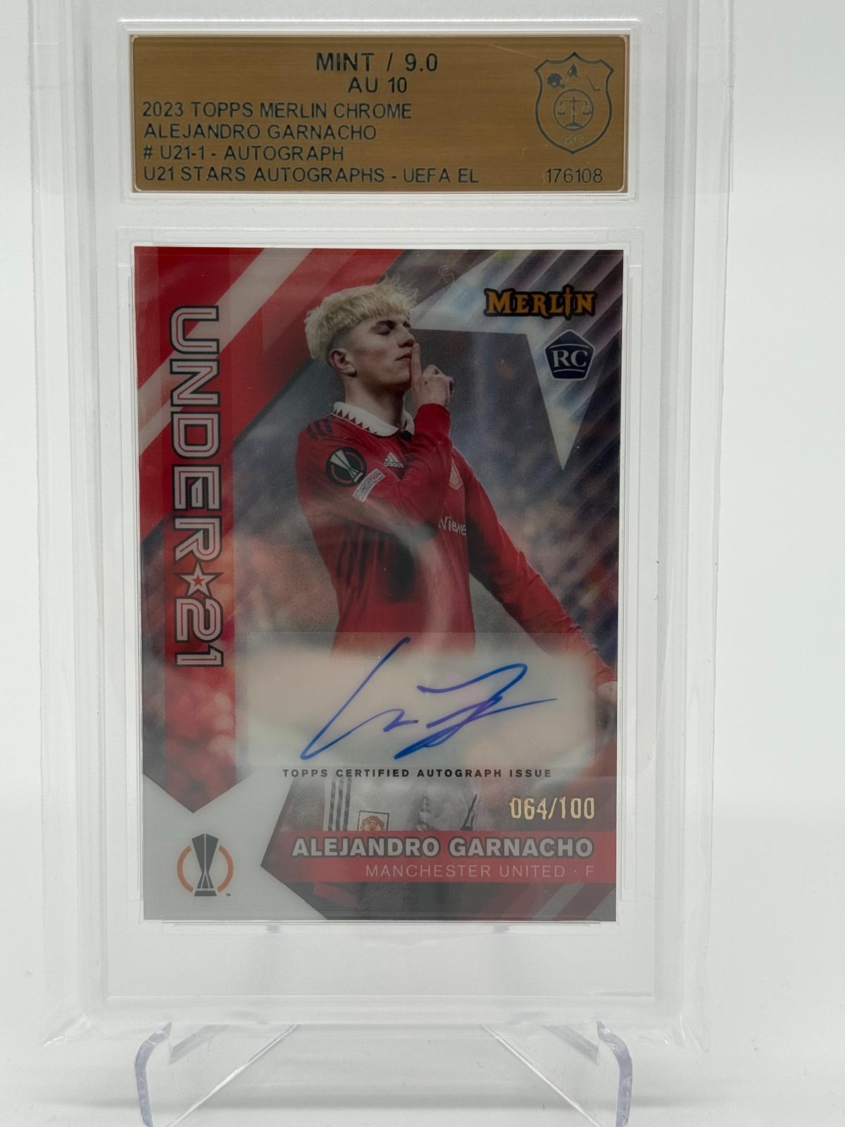 2022-23 Topps Merlin Chrome Alejandro Garnacho RC Auto /100 GSG 9