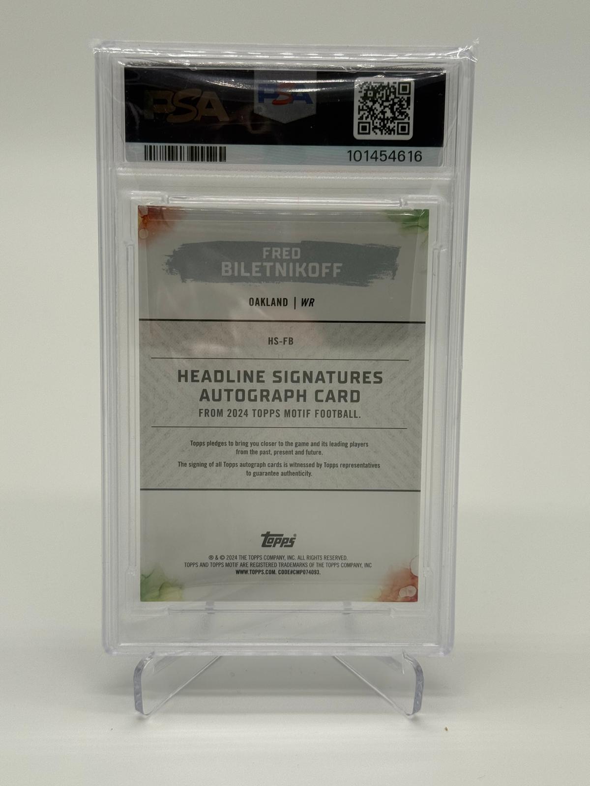 2023 Topps Motif Fred Biletnikoff Auto /3 PSA 8