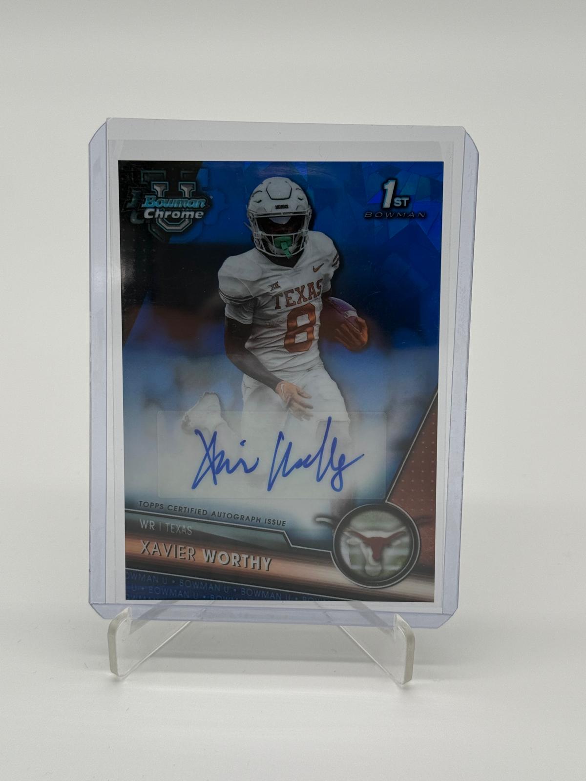 2023 Bowman University Sapphire RC Xavier Worthy 1st Bowman Auto