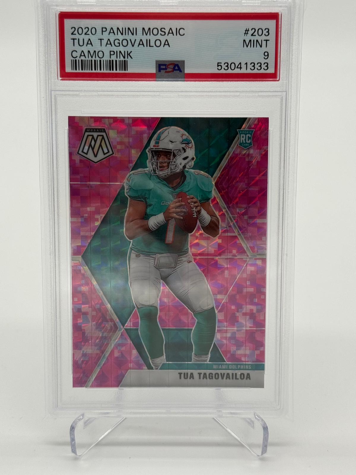 2020 Panini Mosaic Tua Tagovailoa RC Camo Pink PSA 9