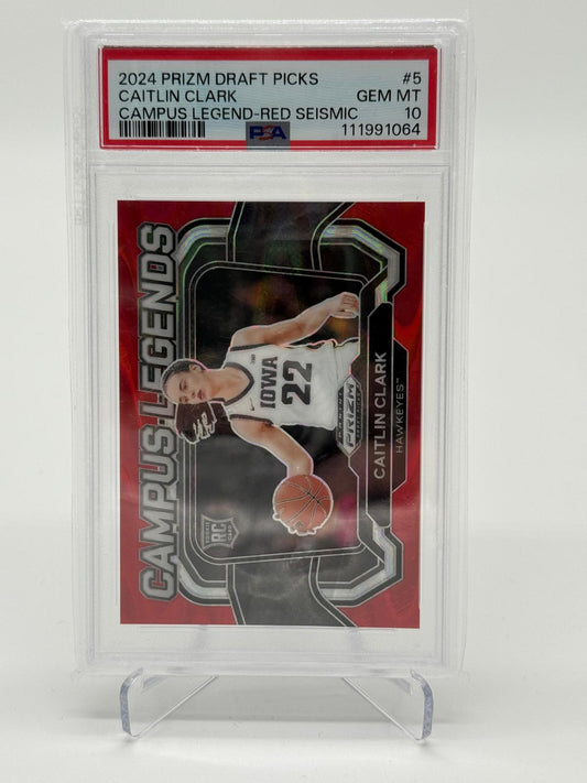 2024 Panini Prizm Draft Picks Caitlin Clark Campus Legend Red Seismic /225 PSA 10