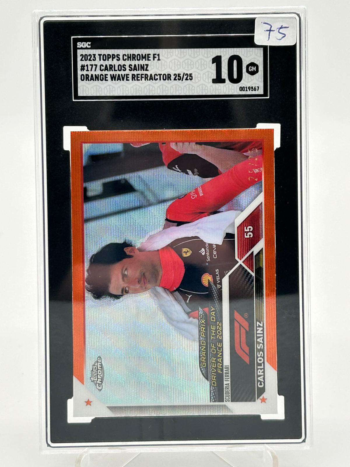 2023 Topps Chrome F1 - Carlos Sainz Orange Wave Refractor /25 SGC 10