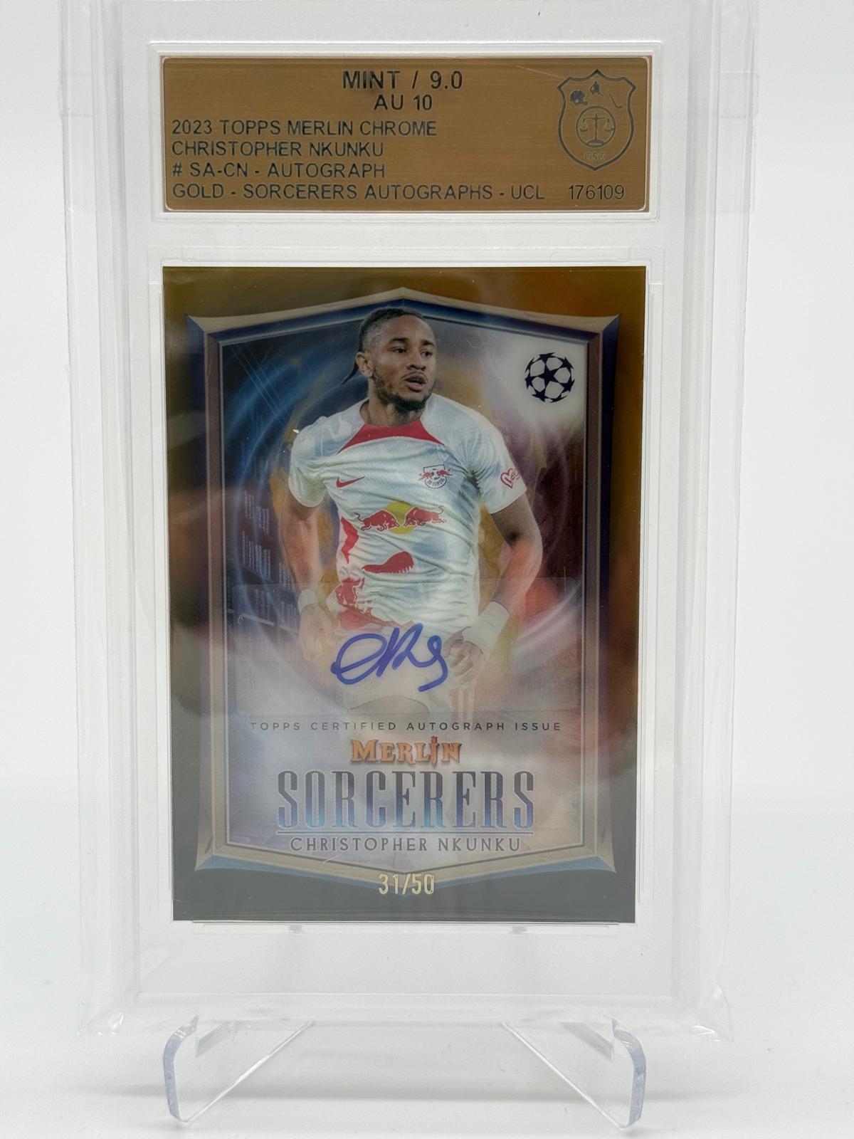 2022-23 Topps Merlin Chrome Christopher Nkunku Auto /50 GSG 9