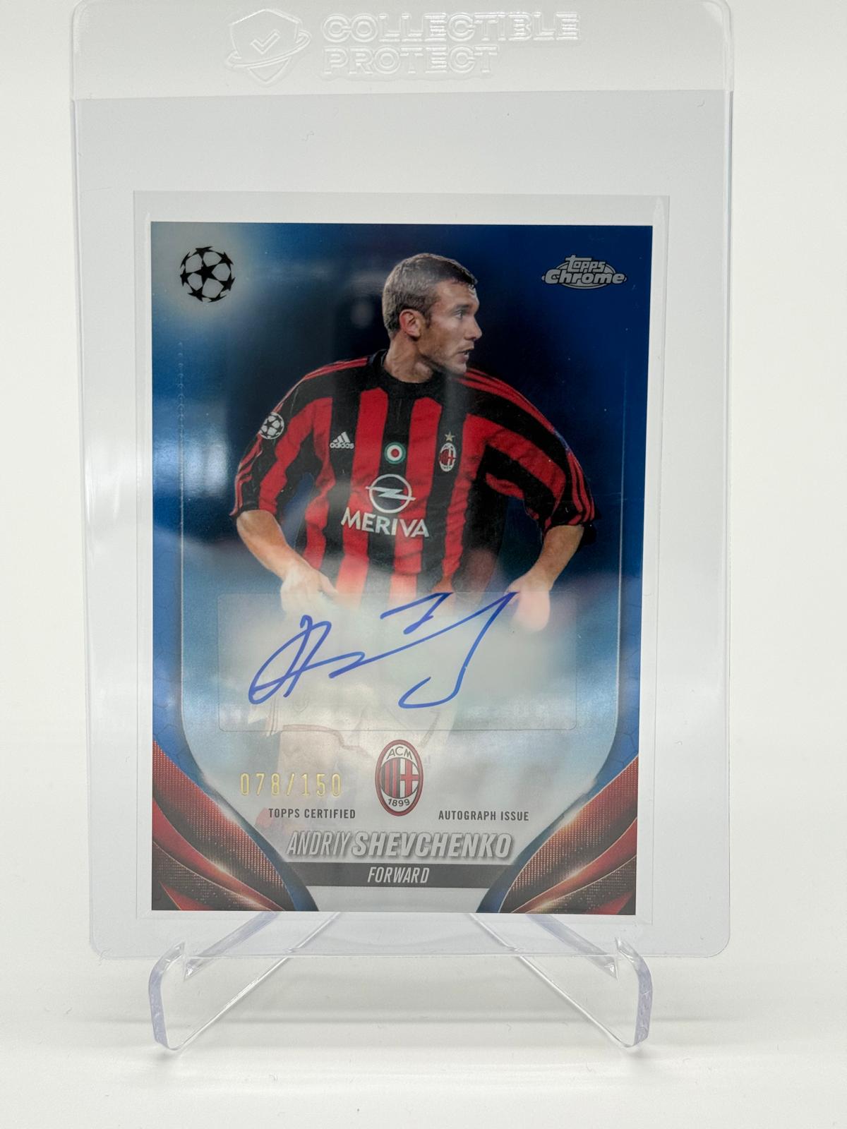 2023-24 Topps UCC Chrome Andriy Shevchenko Blue Refractor Auto 078/150