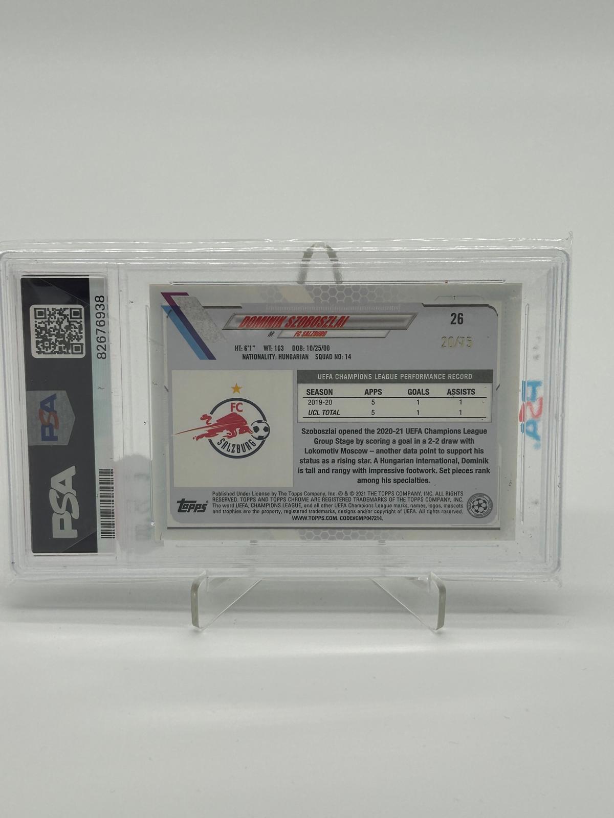 2020-21 Topps Chrome UCL Sapphire Dominik Szoboszlai Green /75 PSA 10