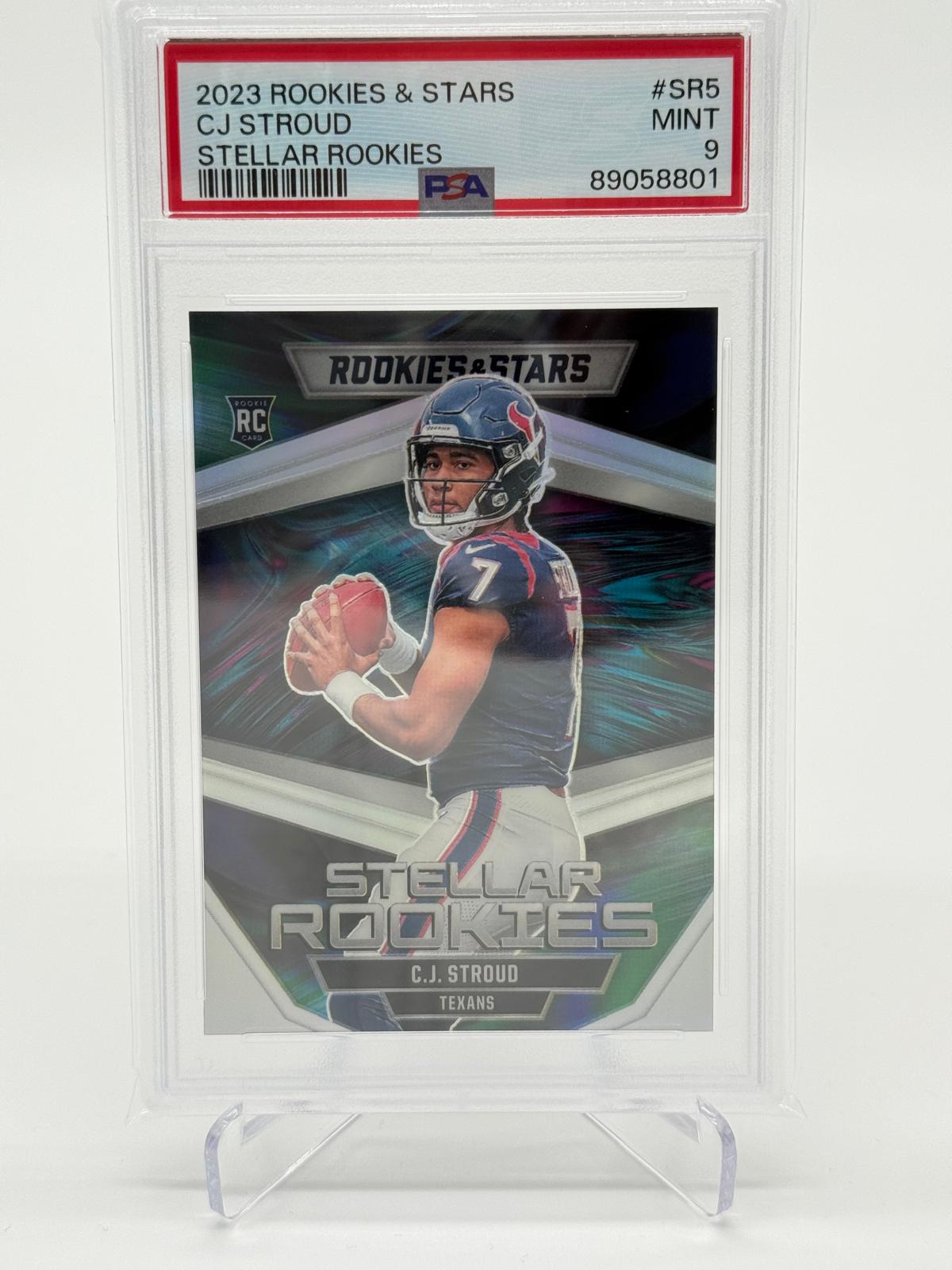 2023 Panini Rookies & Stars CJ Stroud RC Stellar Rookies PSA 9 (Riss im Slab)