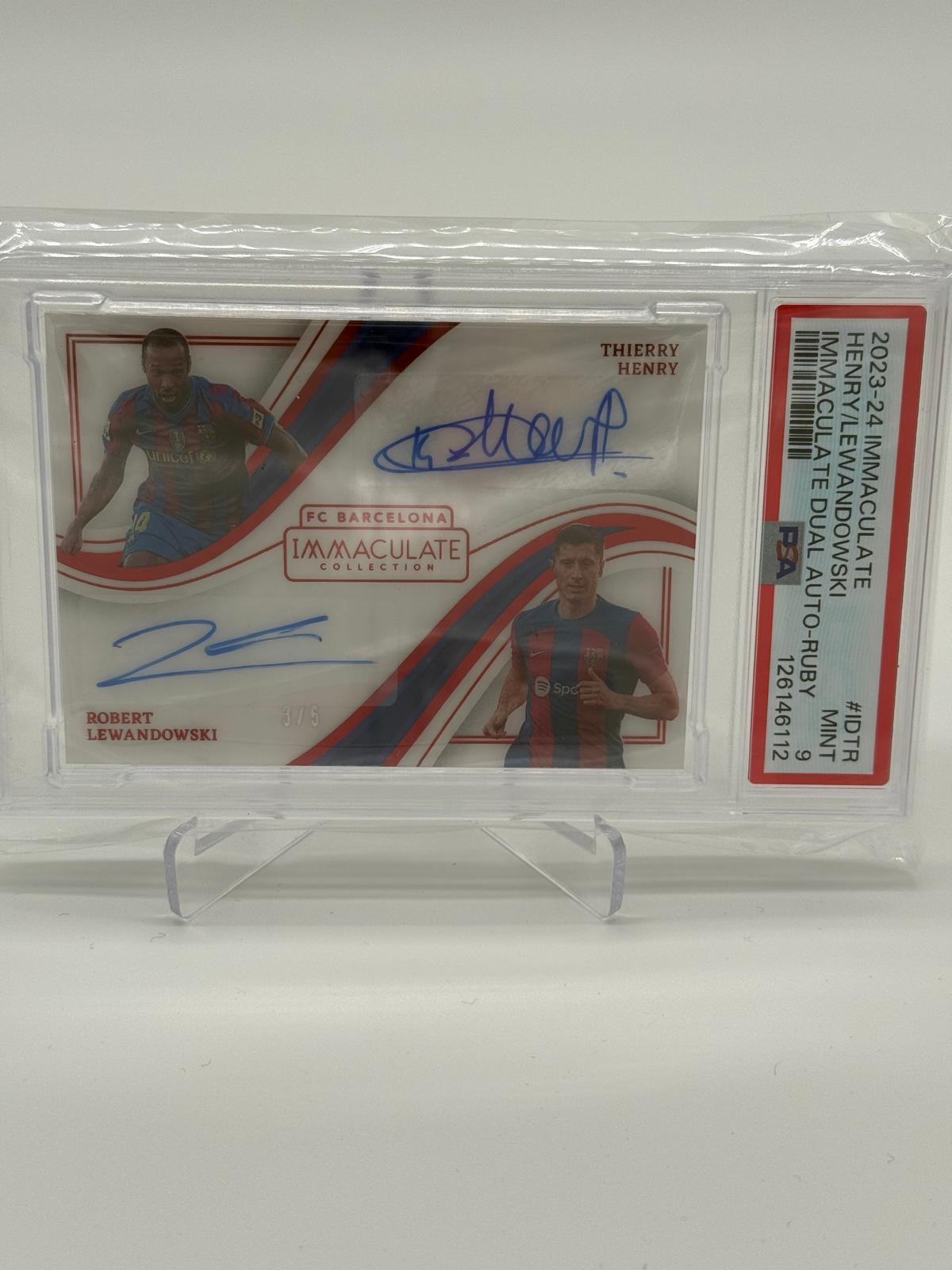 2023-24 Panini Immaculate Henry/ Lewandowski Dual Auto /5 PSA 9