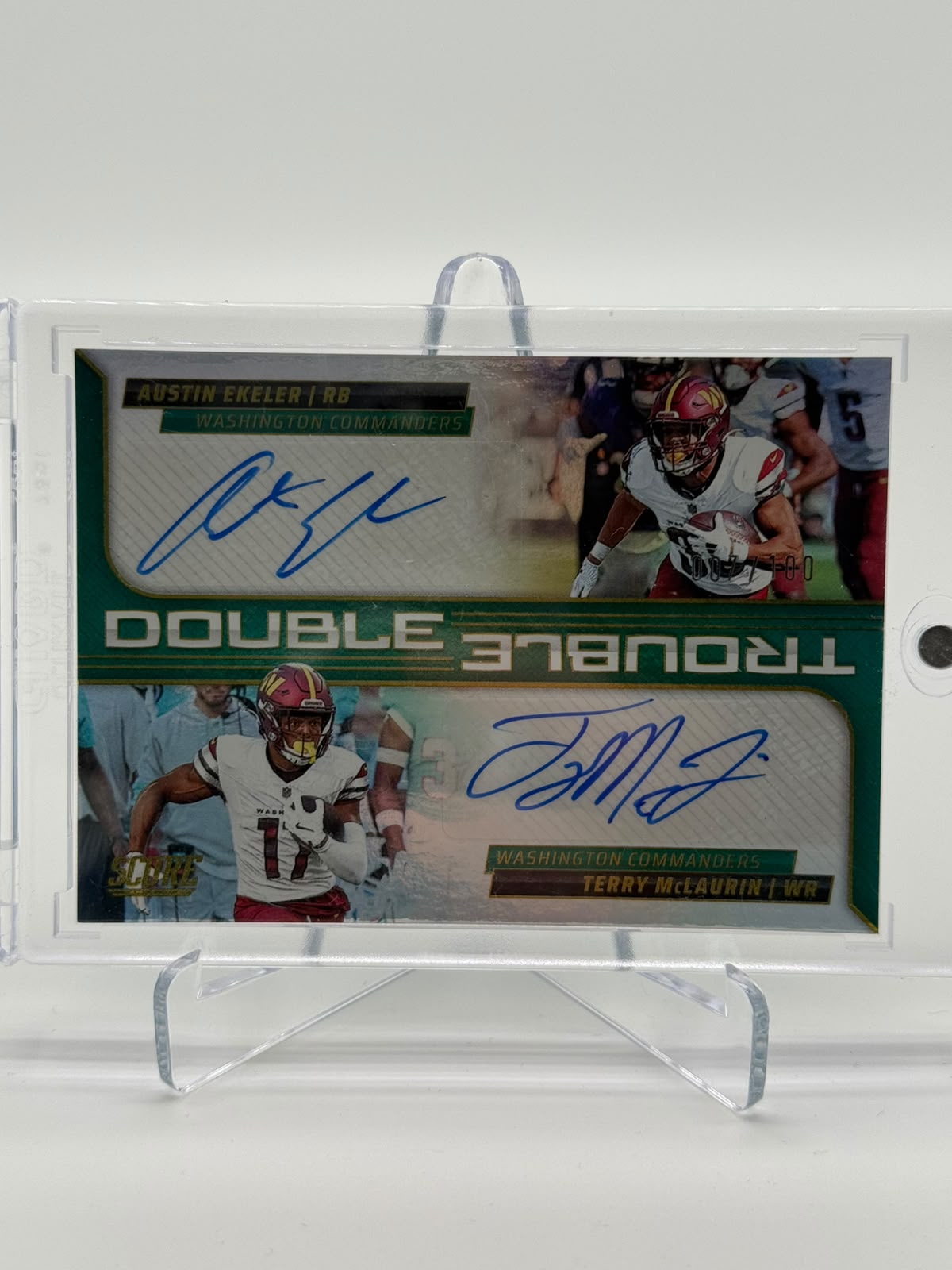 2025 Panini Score Football Double Trouble McLaurin/Ekeler Dual AUTO 007/100