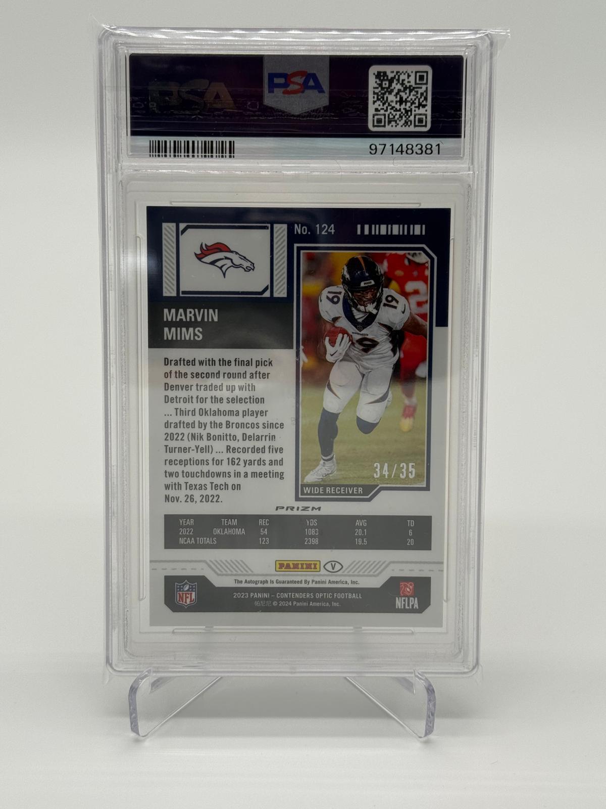 2023 Contenders Optic Marvin Mims Auto /35 PSA 9