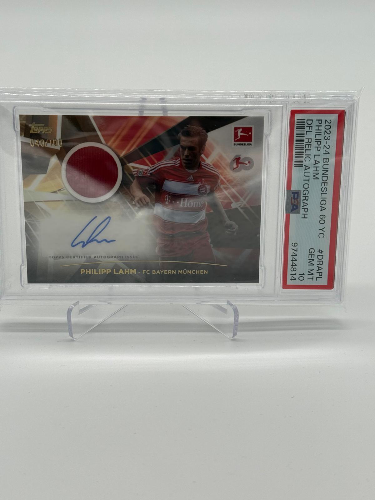 2023-24 Topps Bundesliga 60 Jahre Philipp Lahm Relic Match Worn Auto 040/100 PSA 10