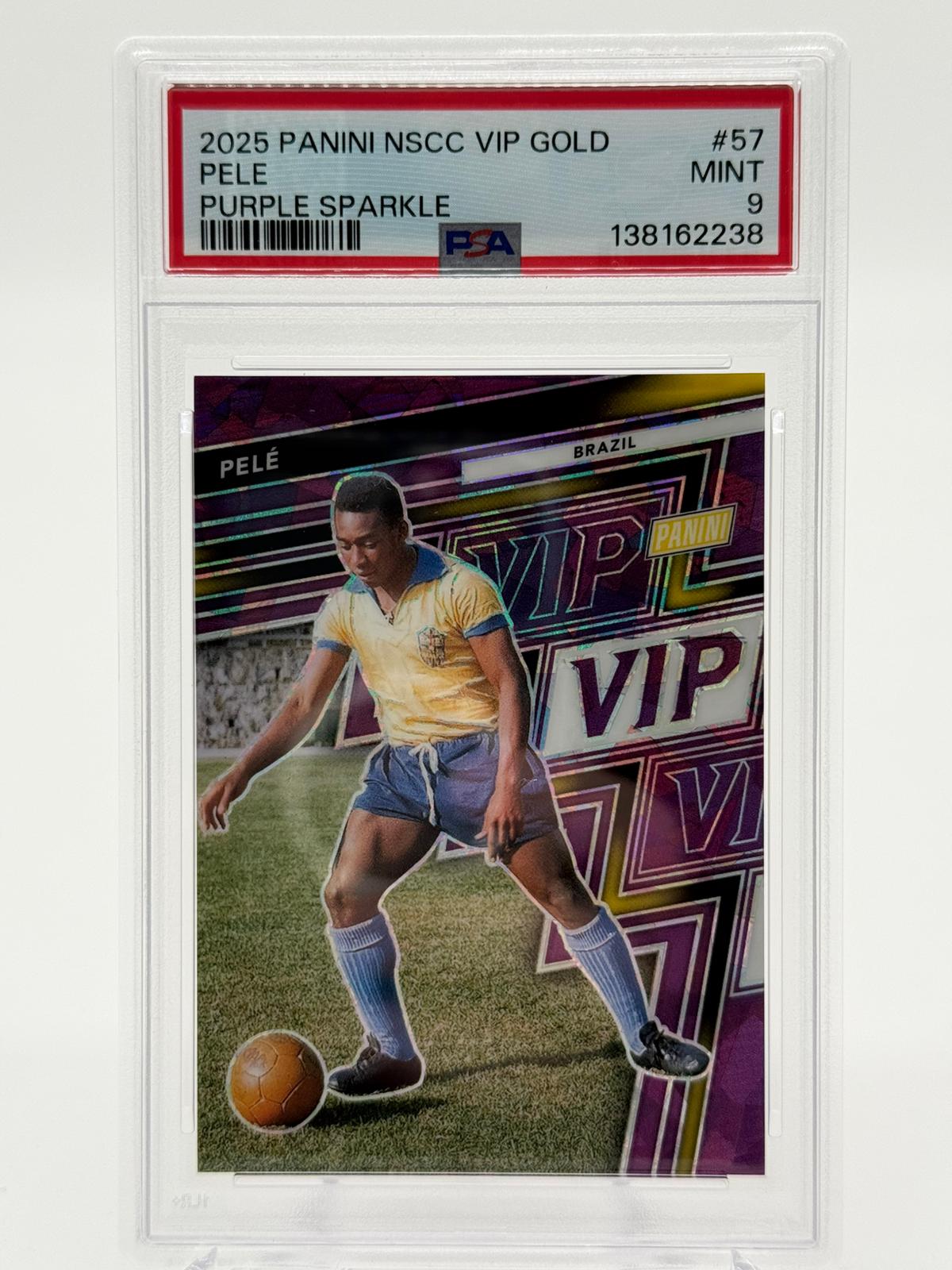 2025 Panini NSCC VIP Gold Pele Purple Sparkle 46/50 PSA 9