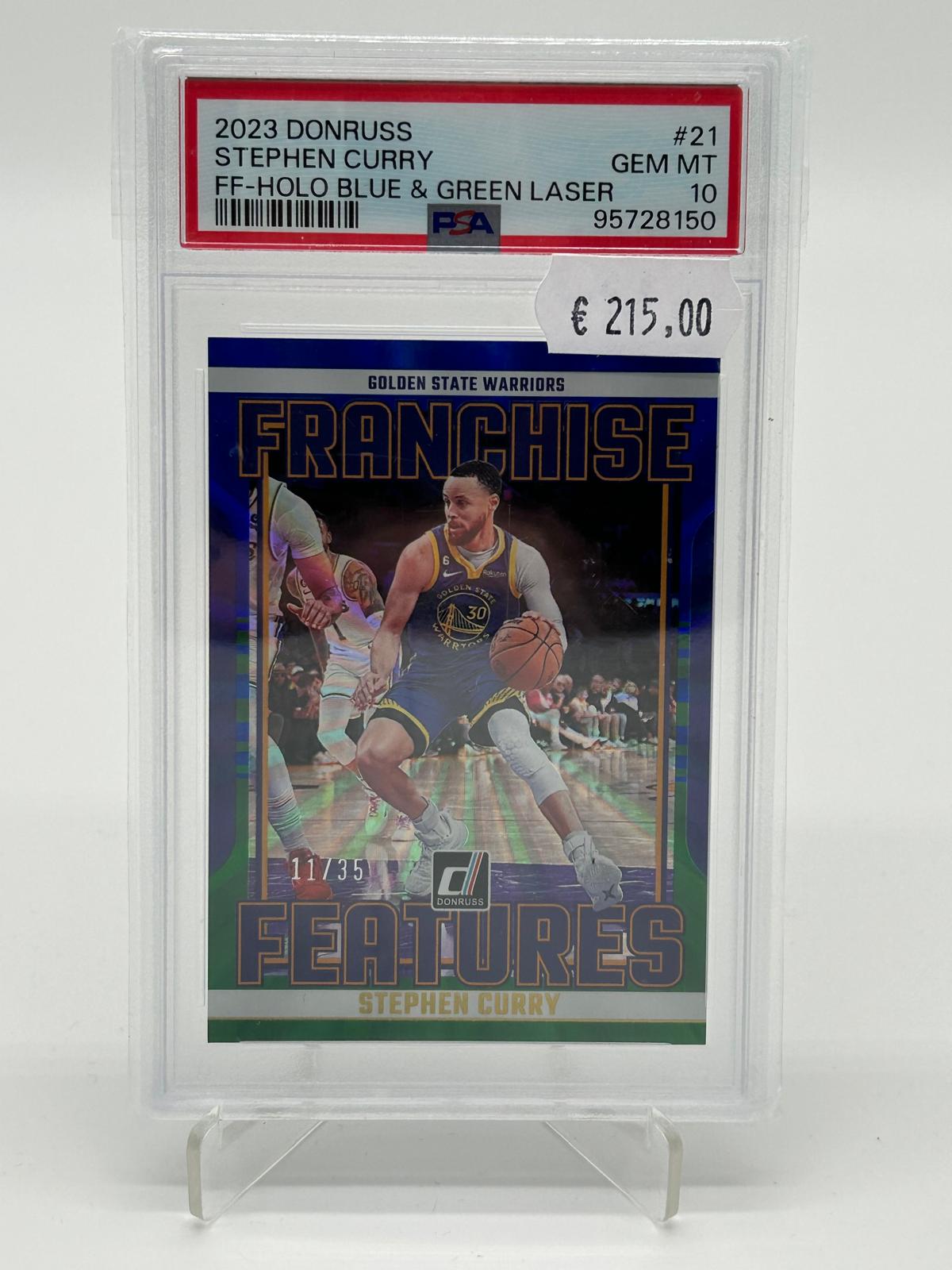 2023 Panini Donruss Stephen Curry Holo Blue & Green Laser /35 PSA 10