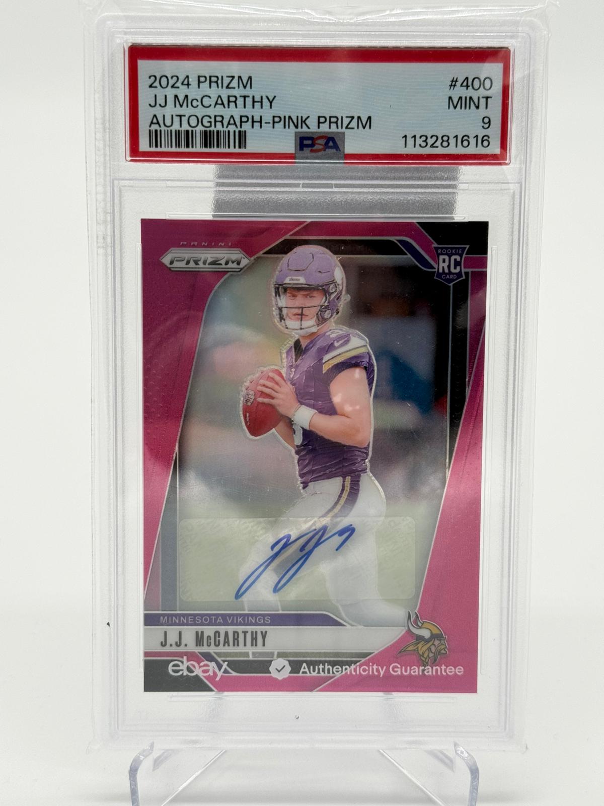 2024 Panini Pink Prizm J.J. McCarthy RC Auto PSA 9