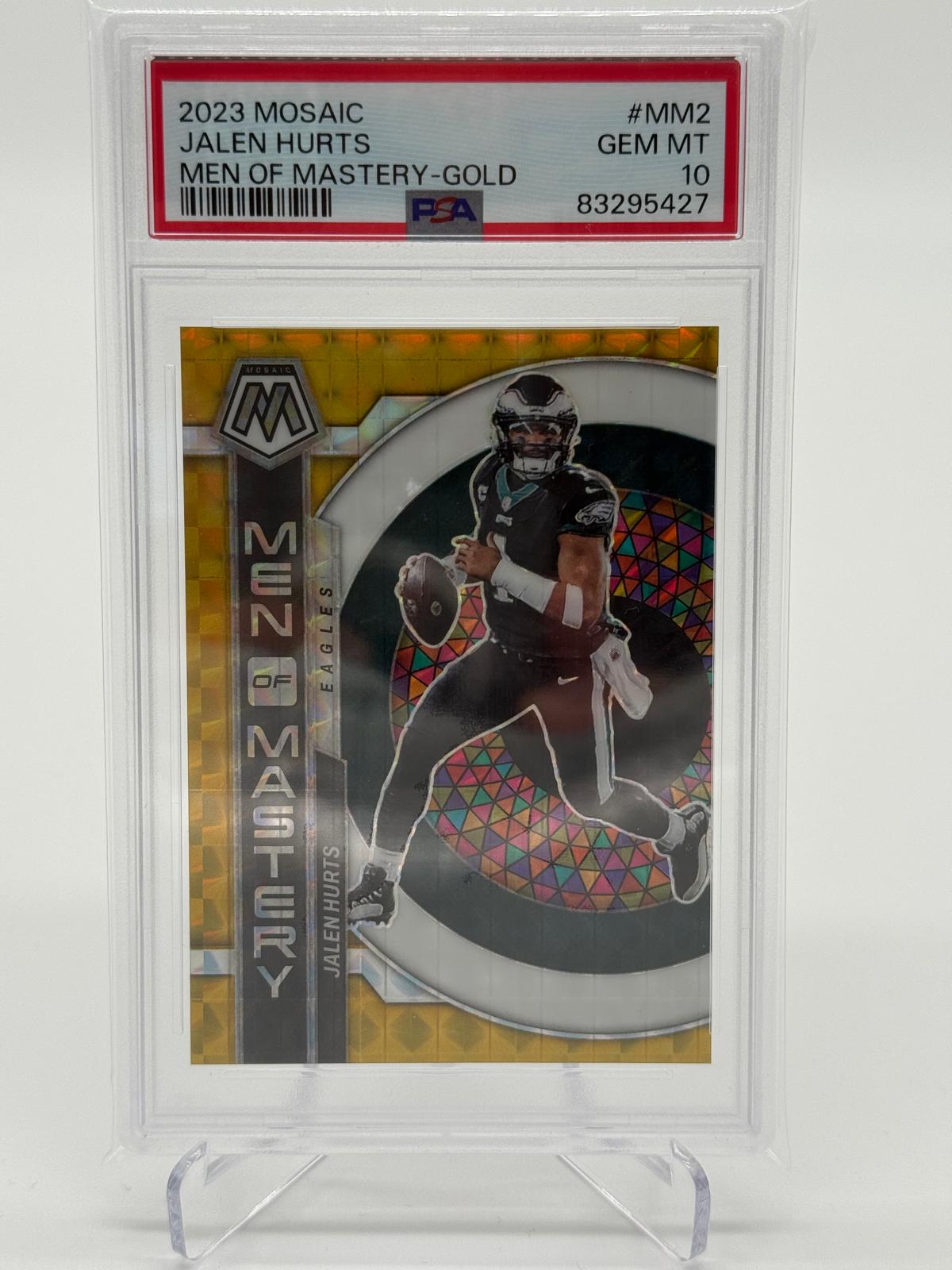 2023 Panini Mosaic Jalen Hurts Men of Mastery Gold 04/10 PSA 10