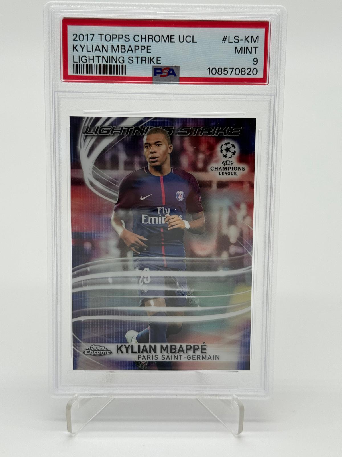 2017 Topps Chrome UCL Kylian Mbappe RC Lightning Strike PSA 9
