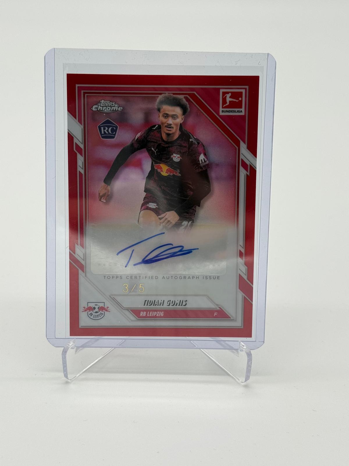 2025-26 Topps Chrome Bundesliga Tidiam Gomis RC Red Auto Refractor 3/5