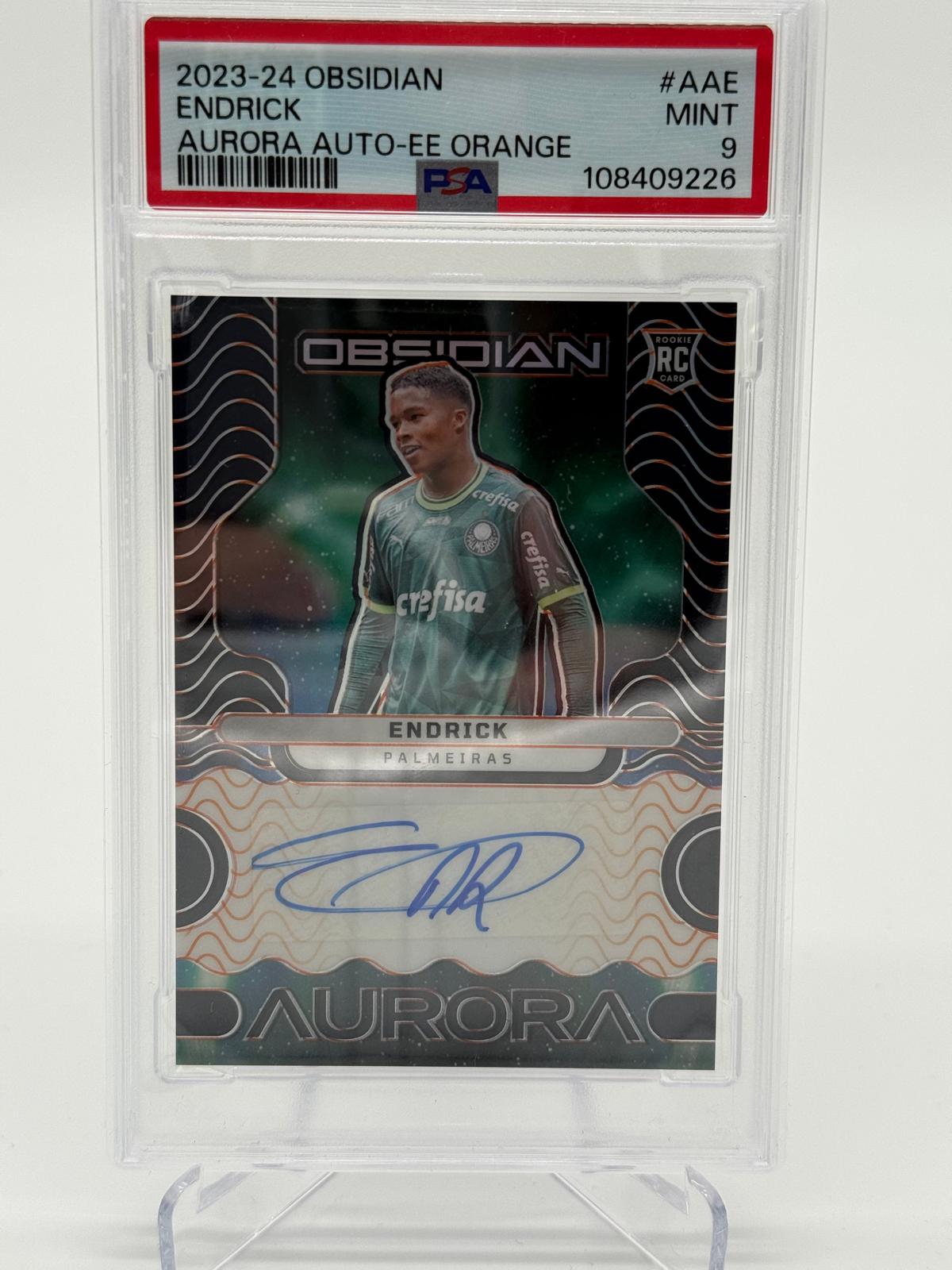 2023-24 Panini Obsidian Endrick RC Aurora Auto /25 PSA 9