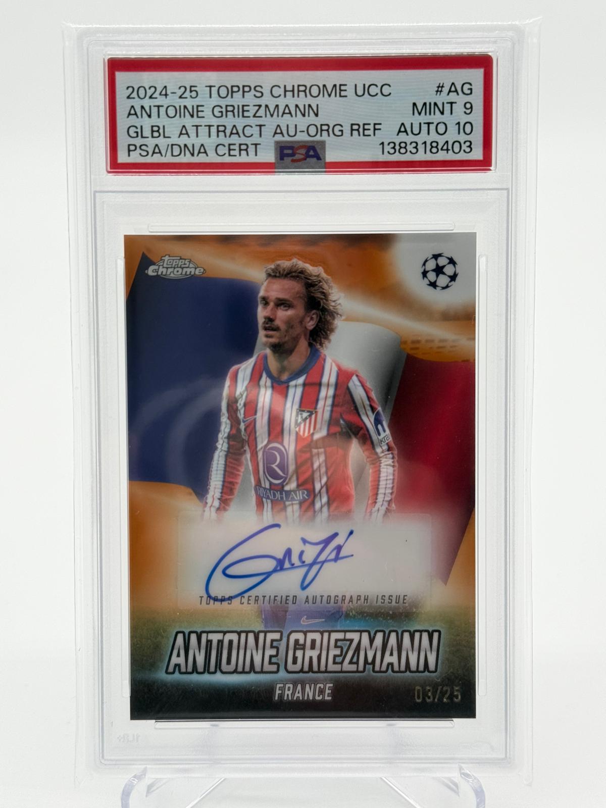 2024-25 Topps Chrome UCC Antoine Griezmann Autogramm 03/25 PSA 9/10