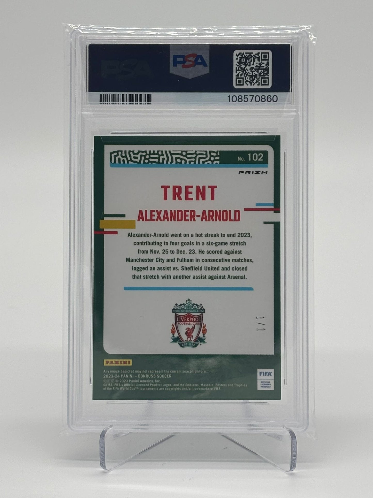 2023-24 Donruss FIFA Trent Alexander-Arnold Black Pandora 1/1 PSA 8