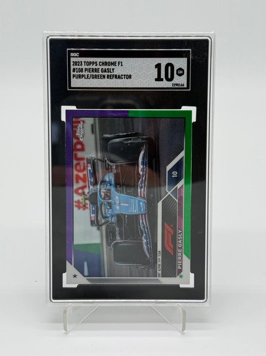 2023 Topps Chrome Formula 1 Pierre Gasly Purple/Green Refractor SGC 10