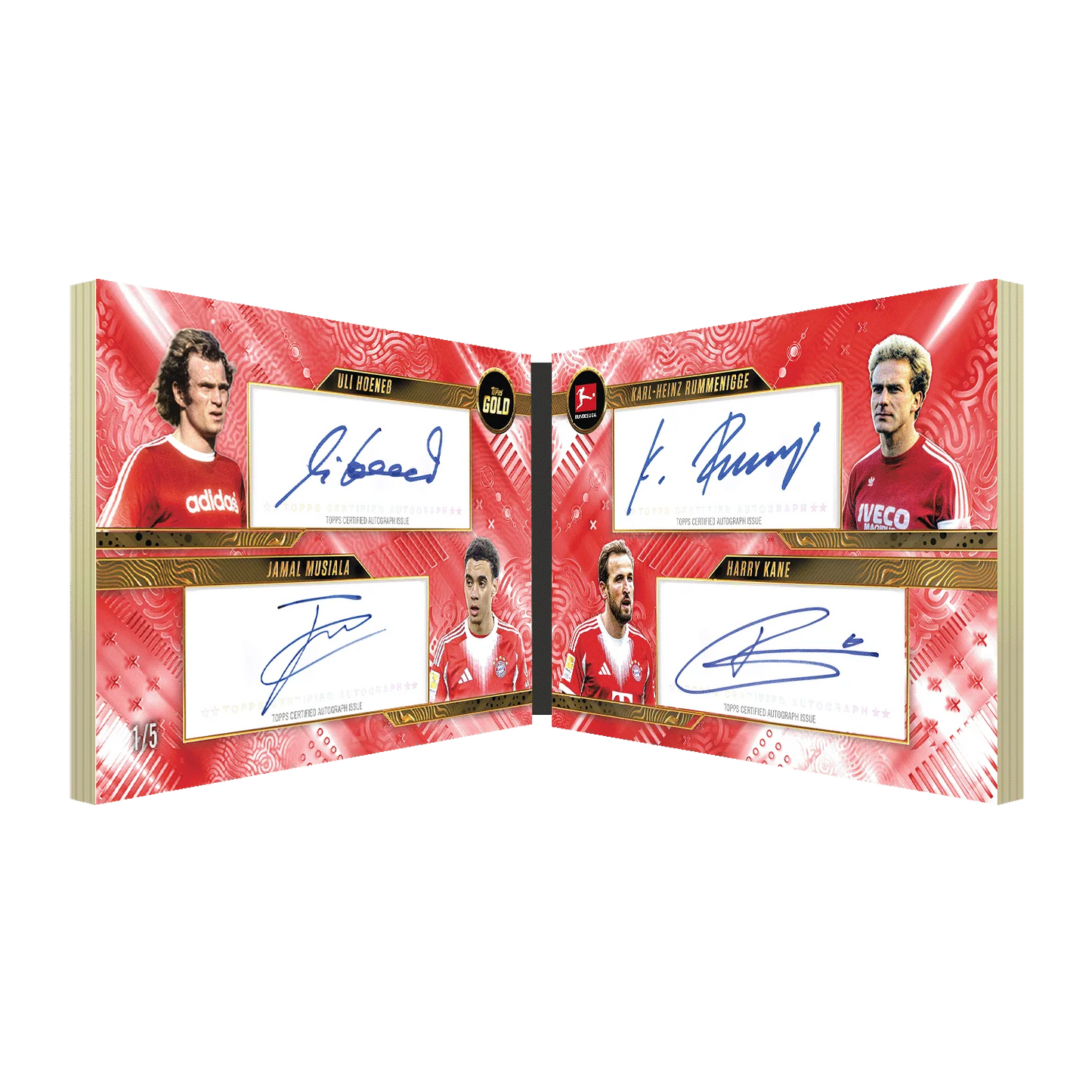 Topps Bundesliga Gold Autogrammkarte Livebreak Quad Auto FC Bayern München