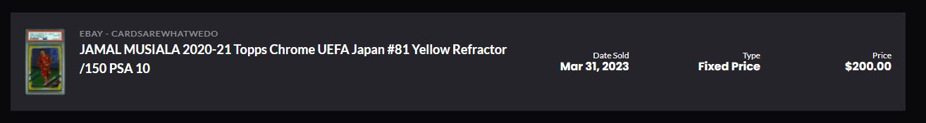 2020-21 Topps Chrome UEFA Japan Jamal Musiala RC /150 SGC 10