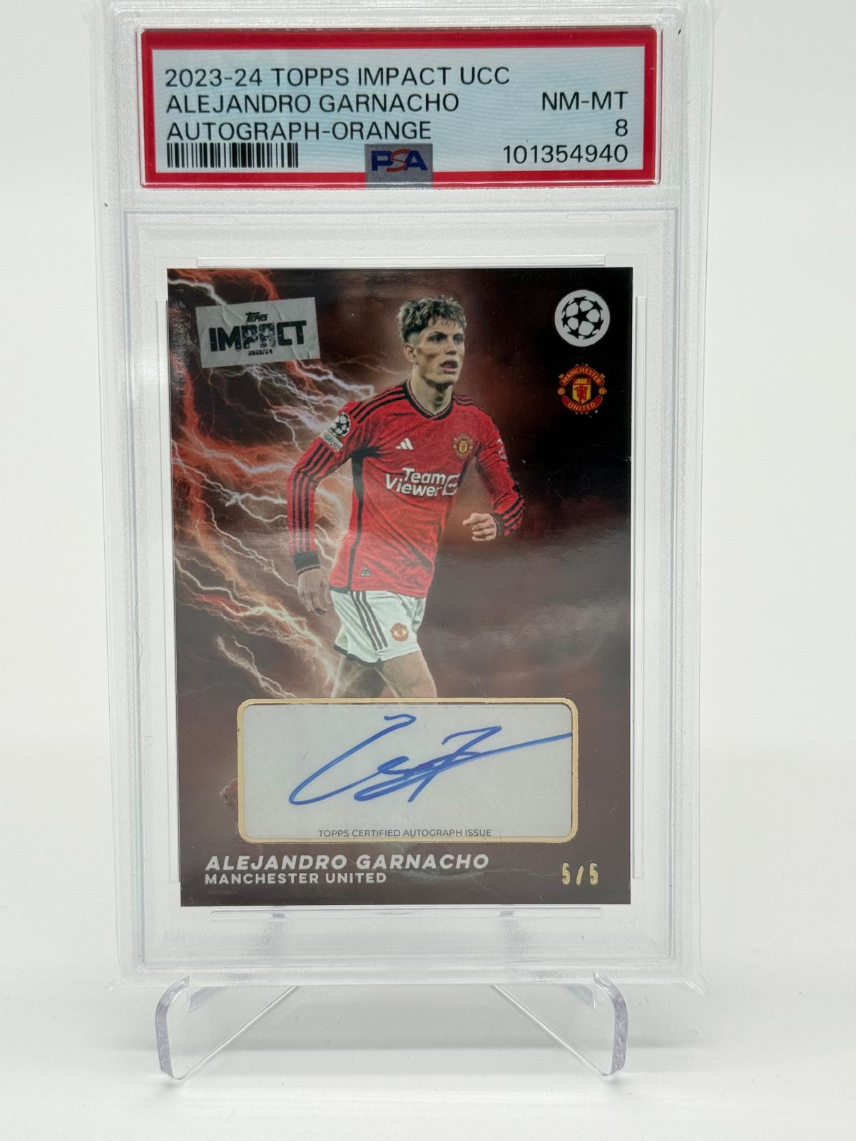 2023-24 Topps Impact UCC Alejandro Garnacho Auto /5 PSA 8