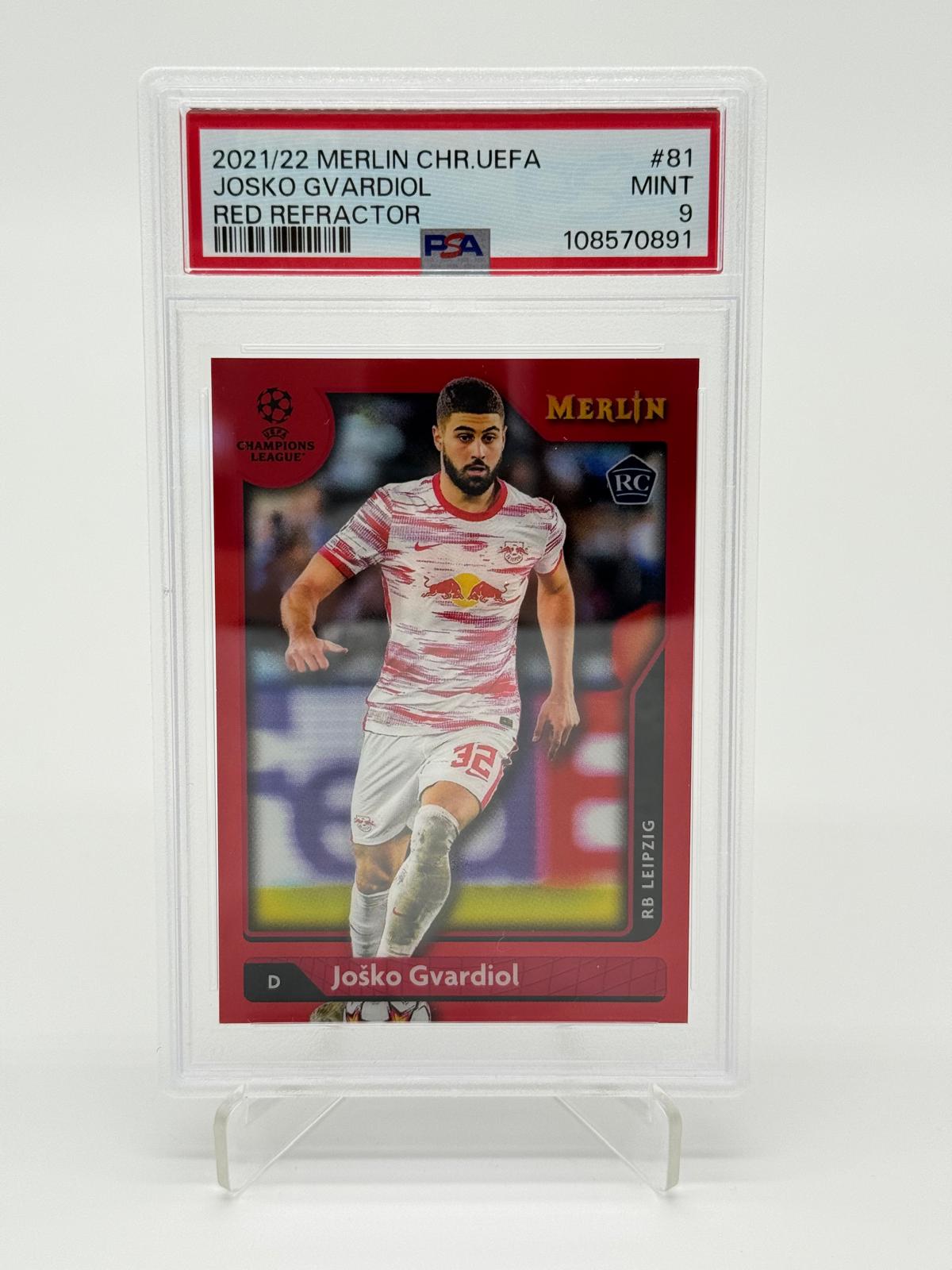 2021-22 Topps Merlin Chrome UCL Josko Gvardiol RC /10 Red Refractor PSA 9