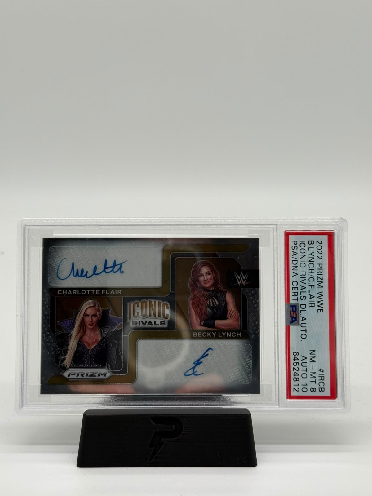 2022 Prizm WWE Iconic Rivals Dual 23/25 Becky Lynch Charlotte Flair Auto PSA 8 Auto 10