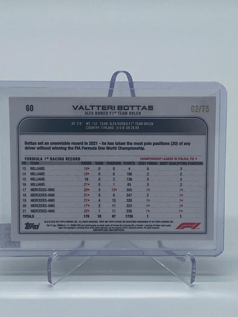 2022 Topps Chrome Formula One - Valtteri Bottas /75