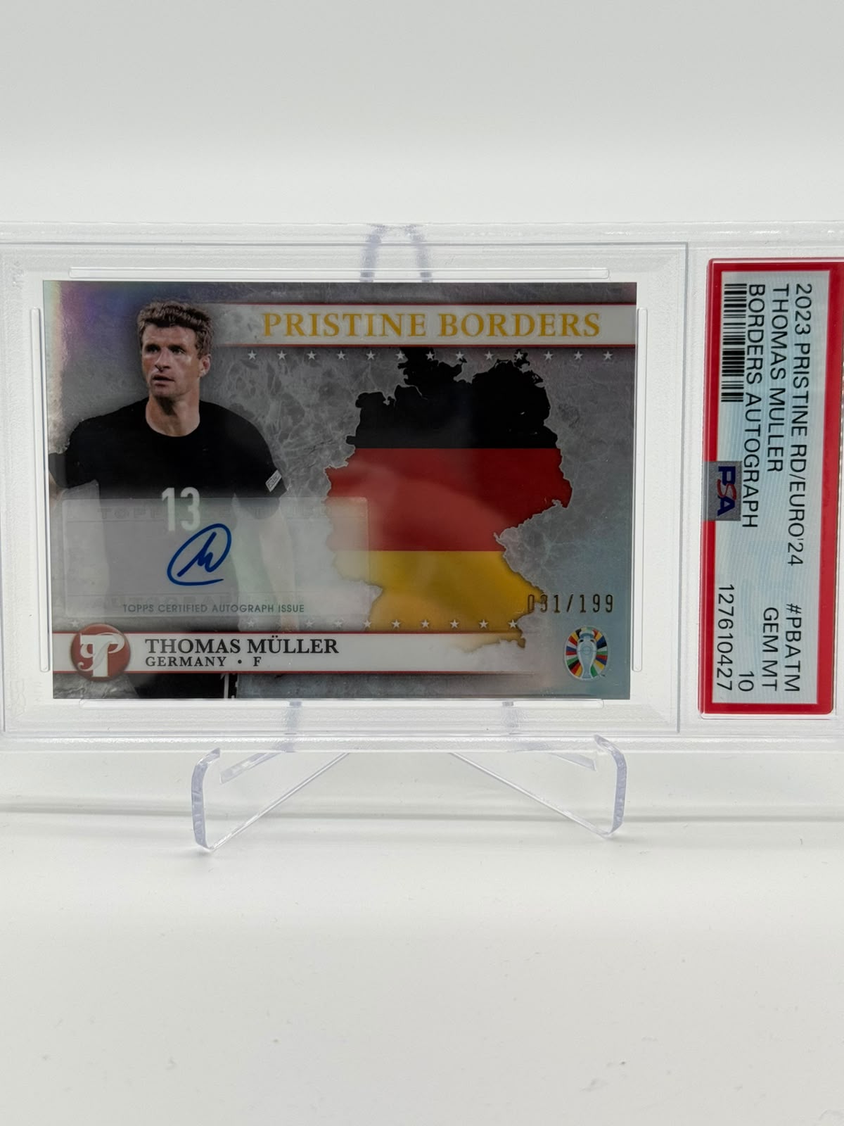 2023 Topps Pristine Euro 24 Thomas Müller Auto 031/199 PSA10