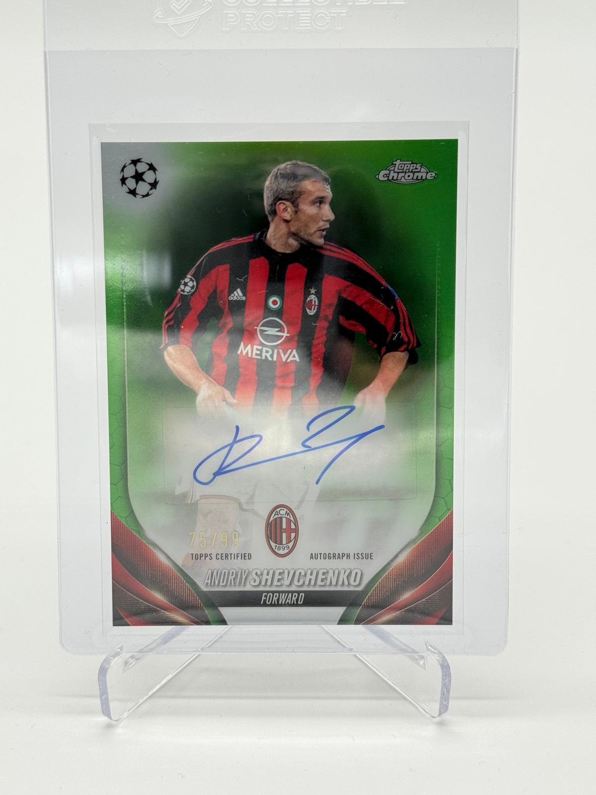 2023-24 Topps UCC Chrome Andriy Shevchenko Green Auto 75/99
