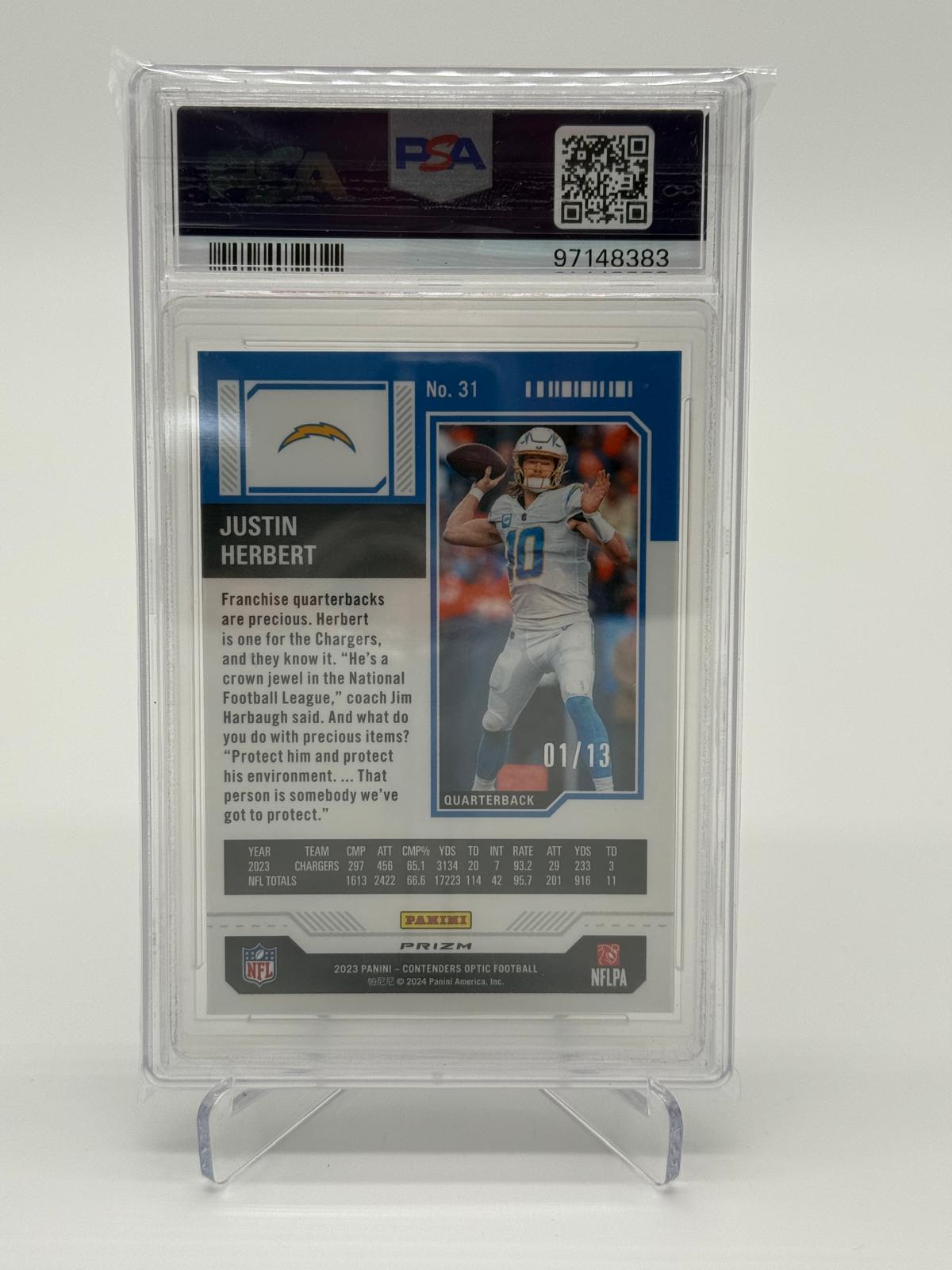 2023 Contenders Optic Justin Herbert /13 PSA 9