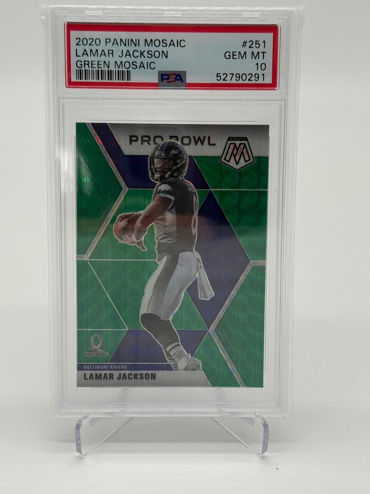 2020 Panini Mosaic Lamar Jackson Green Mosaic PSA 10