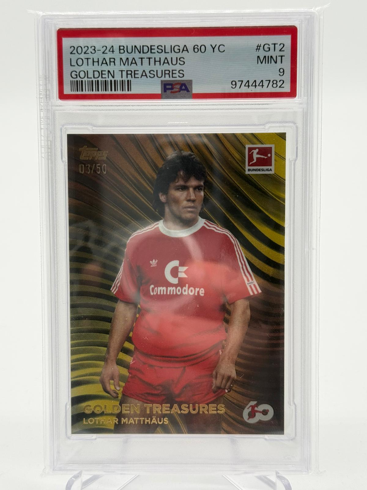 2023-24 Topps Bundesliga Golden Treasure Lothar Matthäus 03/50 PSA 9