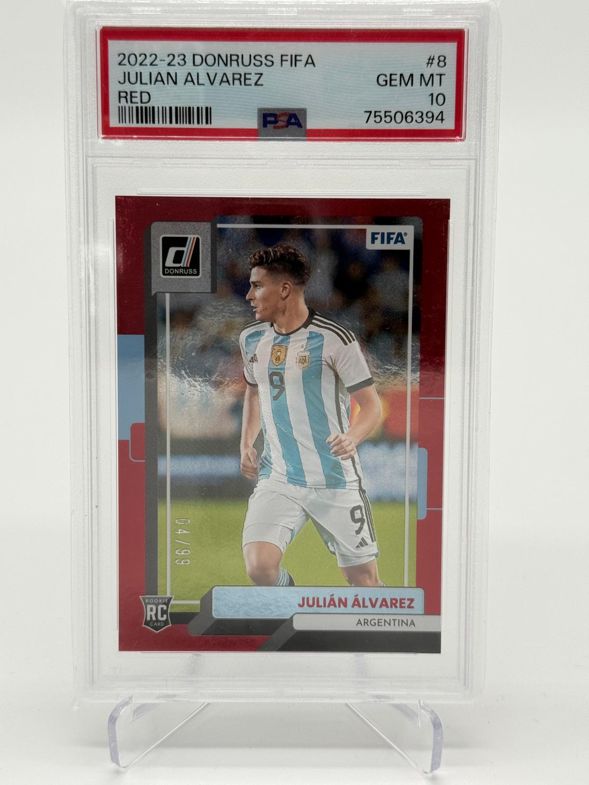 2022-23 Panini Donruss Julian Alvarez RC /99 Red PSA 10