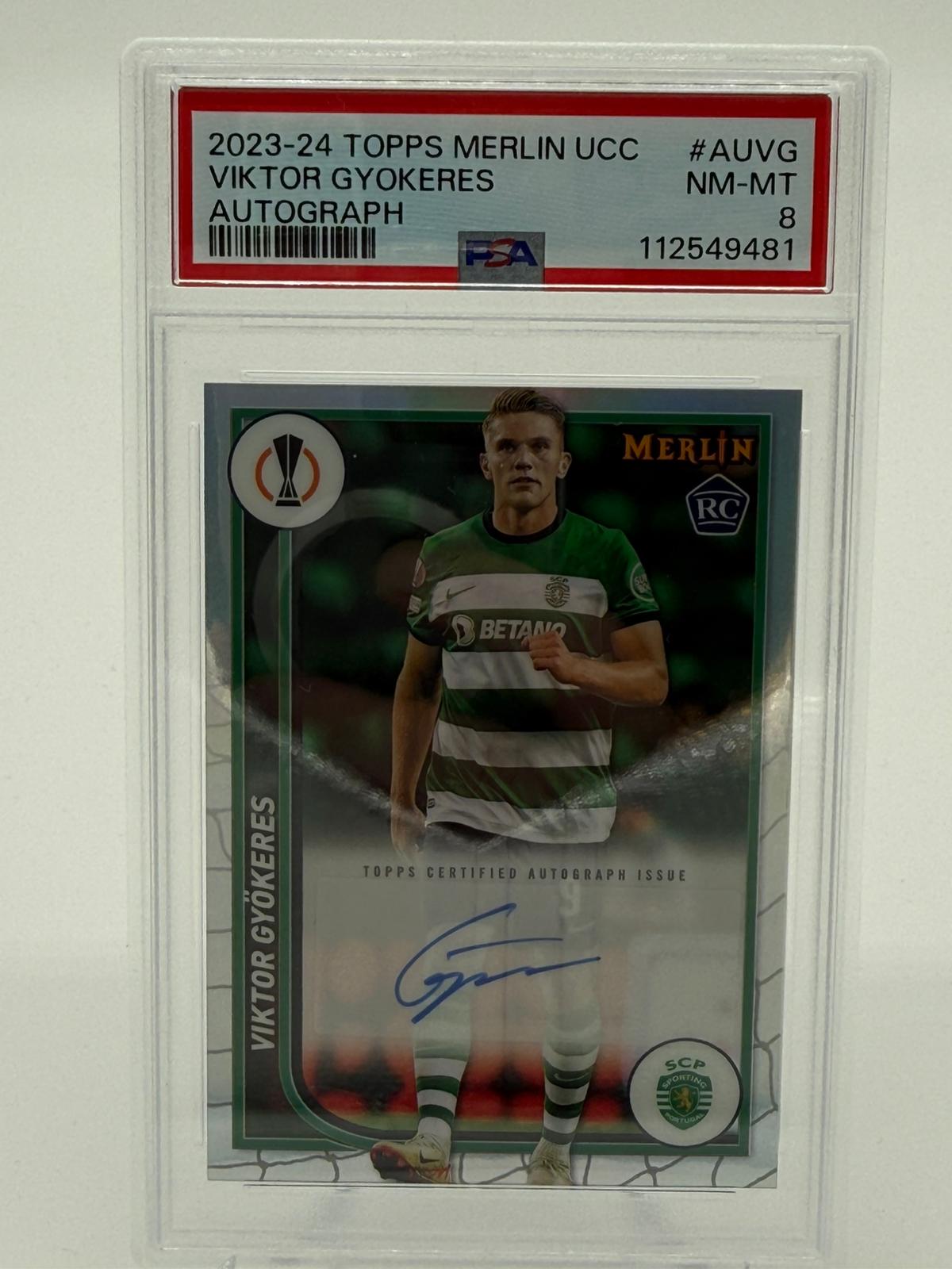 2023-24 Topps Merlin Chrome UCC Viktor Gyökeres RC Auto PSA 8