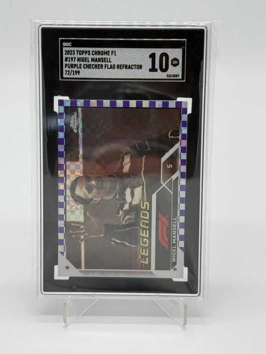 2023 Topps Chrome Formula 1 Nigel Mansell Purple Checker Flag Refractor /199 SGC 10