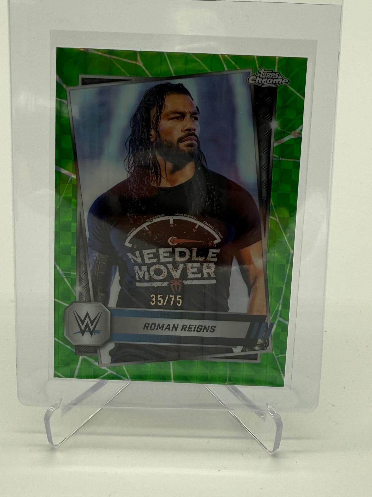 2025 Topps Chrome WWE Roman Reigns Neon Green Geometric /75