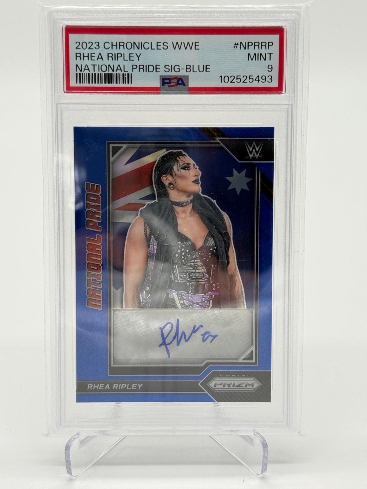 2023 Panini Chronicles WWE Rhea Ripley National Pride Signature Blue 13/49 PSA 9