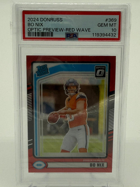 2024 Panini Donruss Bo Nix Optic Preview Red Wave PSA 10