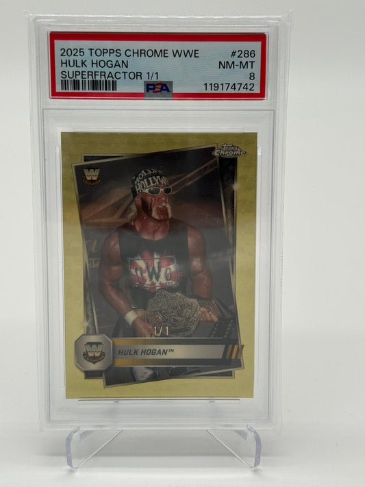 2025 Topps Chrome WWE Hulk Hogan 1/1 Superfractor PSA 8