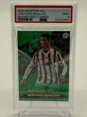 2020-21 Topps Inception UCL Cristiano Ronaldo Magnificent 7 Green 73/99 PSA 9