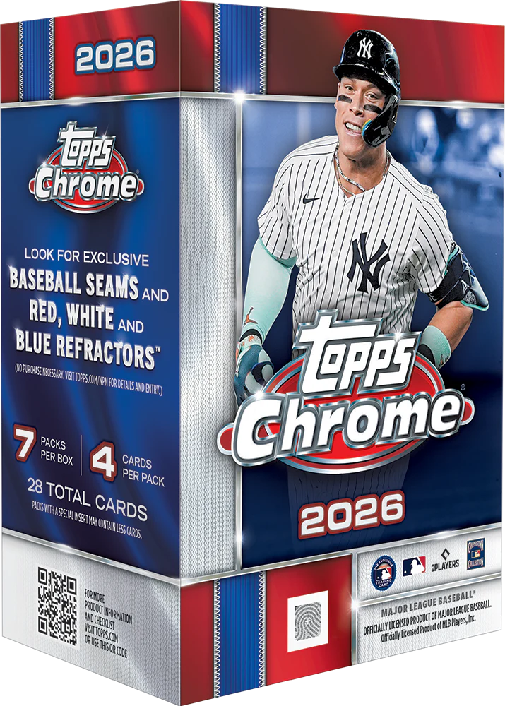 2026 Topps Chrome Baseball Value Box (SEALED) – original versiegelte MLB Trading Card Box mit Chrome Baseball Sammelkarten, Rookie Cards, Refractors und exklusiven Inserts von Topps.